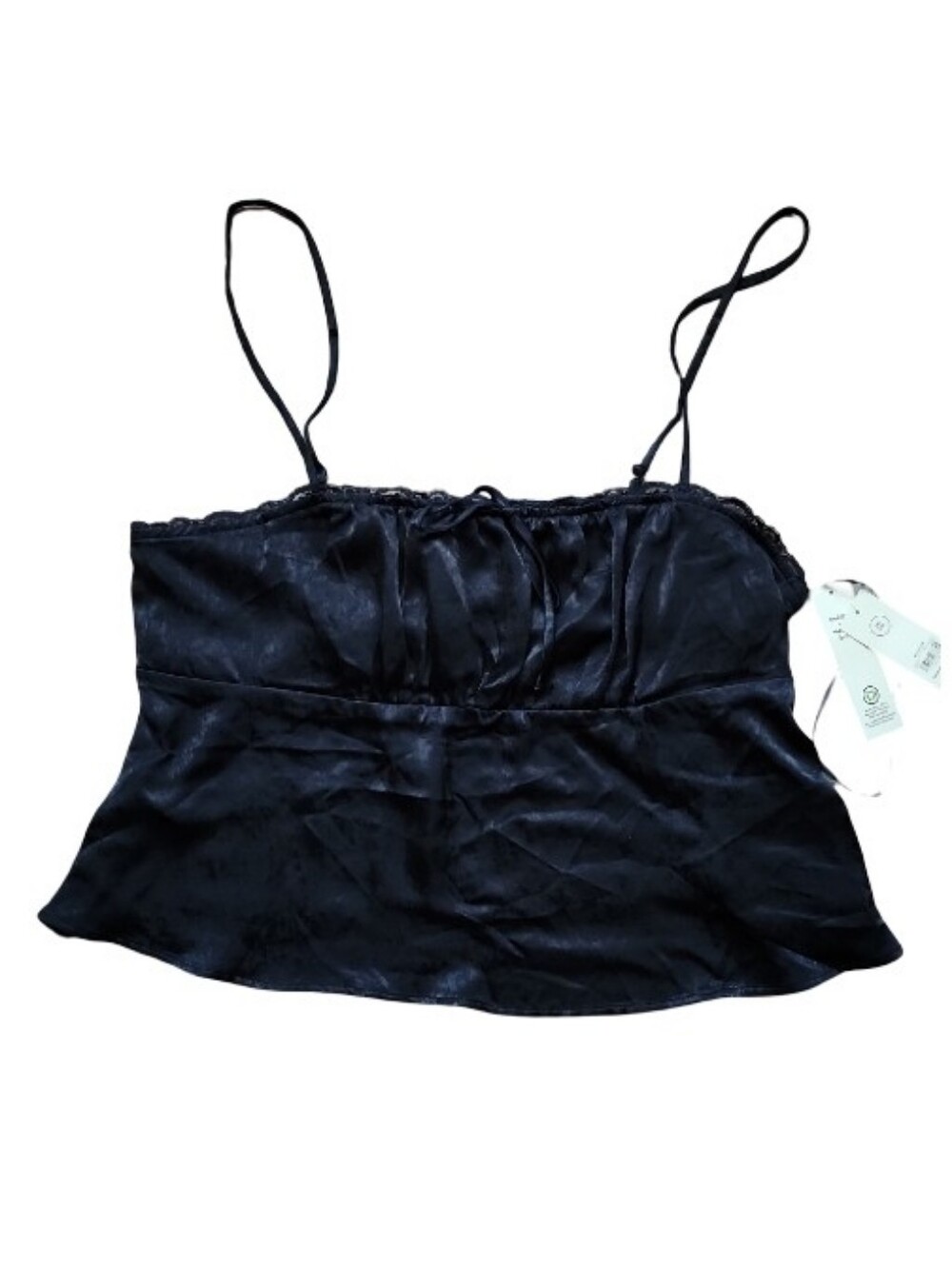 NWT Black Satin Babydoll Smocked Cami XXL Goth Witchy